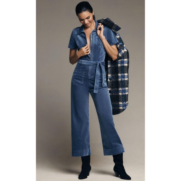 Anthropologie Maeve Jumpsuit Blue The Colette Weekend Corduroy Retro Boho 16 NWT